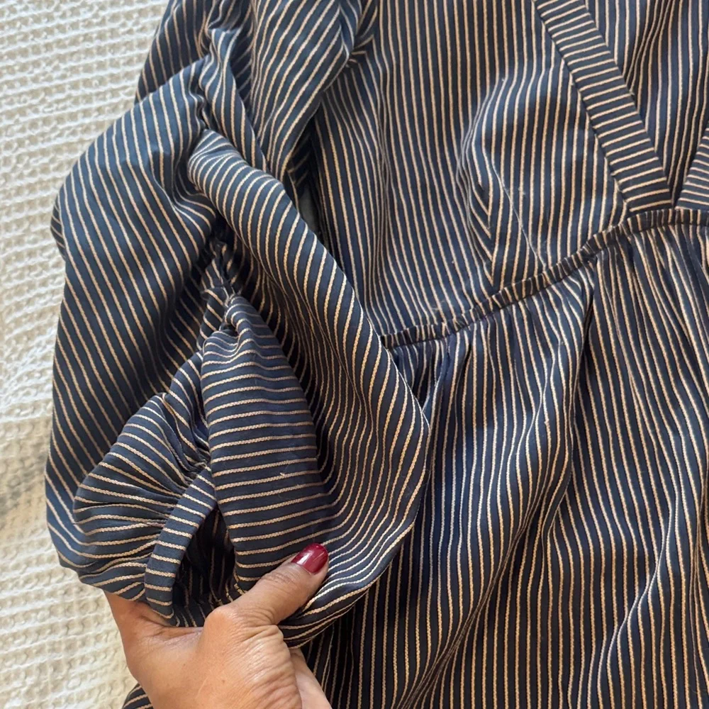 LA LIGNE Gitane Ruched Striped Cotton-Blend Dress size medium w/ pockets - Picture 9 of 12